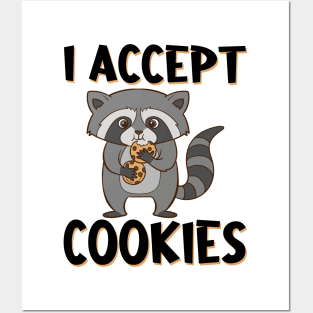 Raccoon with biscuits and saying. I accept cookies. Posters and Art
